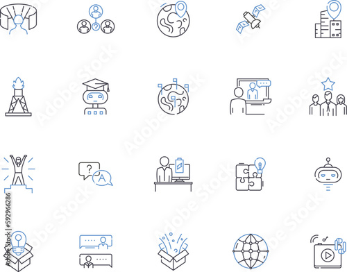 Innovations outline icons collection. Invent, Advance, Improve, Create, Develop, Refine, Craft vector and illustration concept set. Originate, Pioneer, Reengineer linear signs