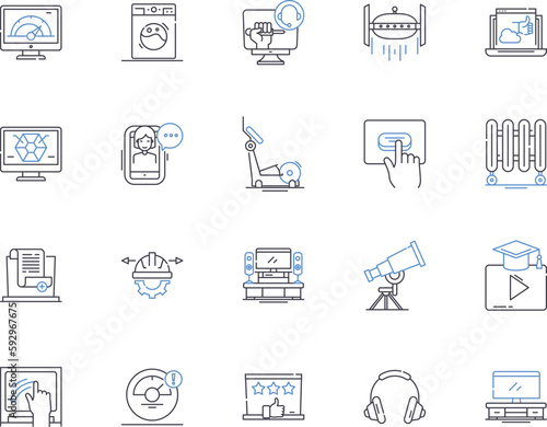 Appliances and gadjets outline icons collection. Appliances, Gadgets, Refrigerator, Microwave, Oven, Toaster, Blender vector and illustration concept set. Juicer, Mixer, Grinder linear signs