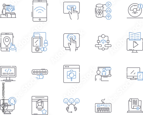 automotive technology outline icons collection. Automotive, Technology, Cars, Engines, Diagnostics, Repairs, Manufacturing vector and illustration concept set. Robotics, Electronics, Fuel linear signs