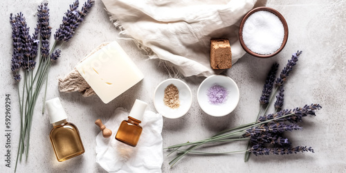 The png file was created with a combination of natural soap bars and ingredients, such as lavender cotton - generative ai.