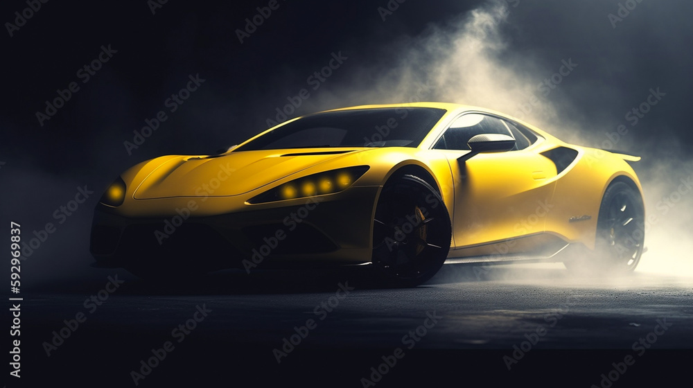 Fototapeta premium yellow super Modern cars are in the studio room wallpaper Ai Generative 