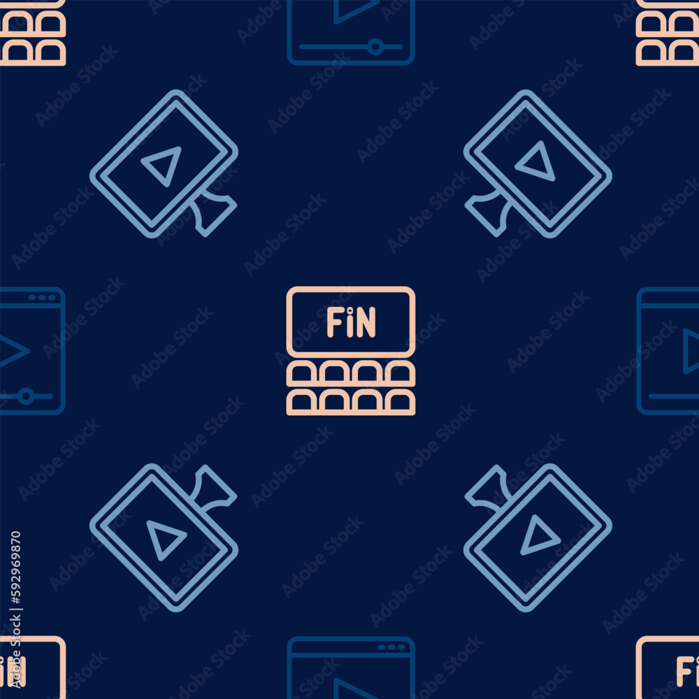 Set line Online play video, and Cinema auditorium with screen on seamless pattern. Vector Set line Online play video, and Cinema auditorium with screen on seamless pattern. Vector