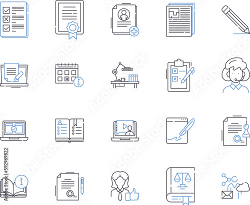 online learning outline icons collection. E-learning, virtual, tutorials, digital, courses, education, webinars vector and illustration concept set. instruction, asynchronous, content linear signs