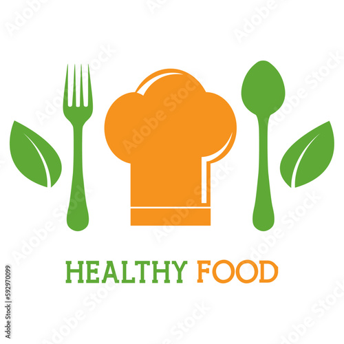 Illustration logo restaurant business and proper nutrition on a white background