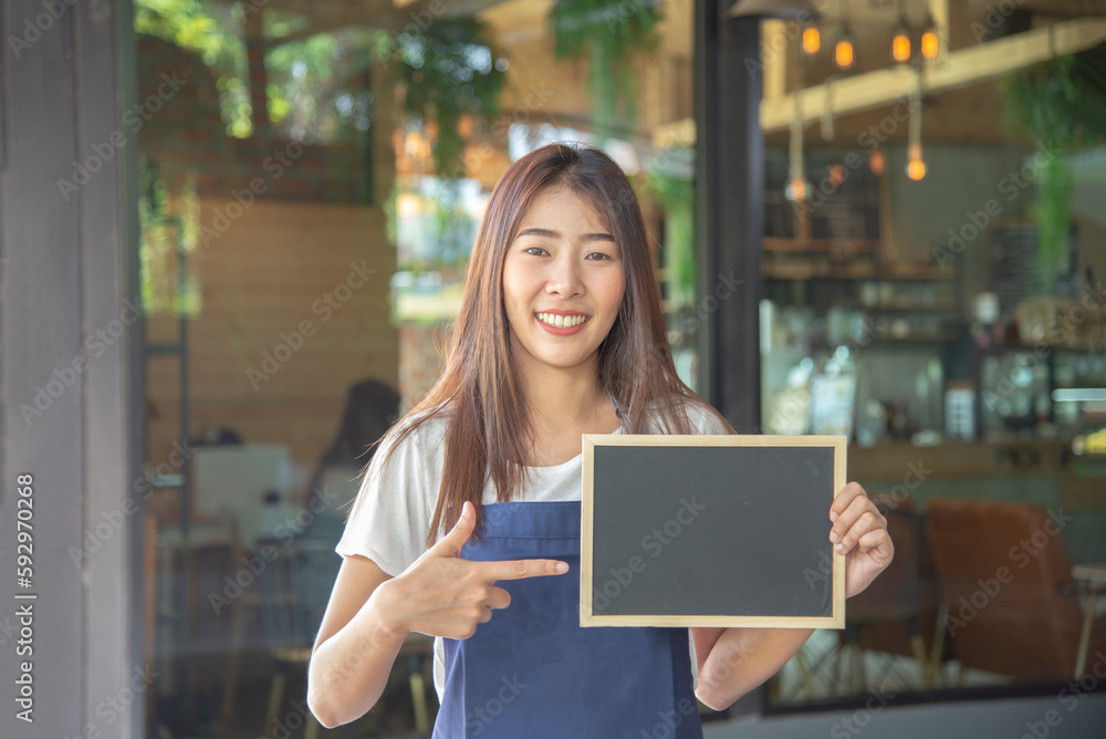 Happy woman developing own coffee business. Happy woman developing own coffee business.