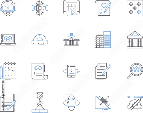 Engineering tech outline icons collection. Engineering, Technology, Innovate, Mechanics, Design, Construct, Develop vector and illustration concept set. Electronic, Mechanical, Architecture linear