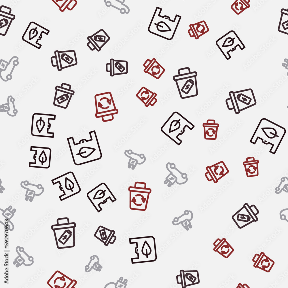 Set line Shopping bag with recycle, Trash can, Electric car and Recycle bin on seamless pattern. Vector Set line Shopping bag with recycle, Trash can, Electric car and Recycle bin on seamless pattern. Vector