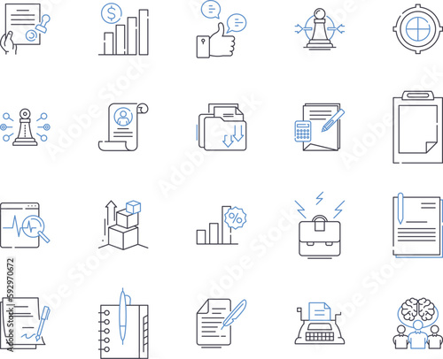 Productiveness outline icons collection. Efficiency, Output, Quality, Prosperity, Process, Excellence, Fruitful vector and illustration concept set. Vigorous, Proficient, Gainful linear signs