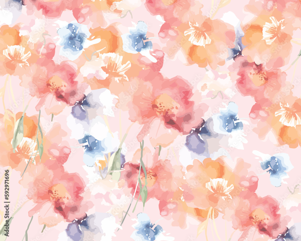 watercolor floral pattern background with flowers