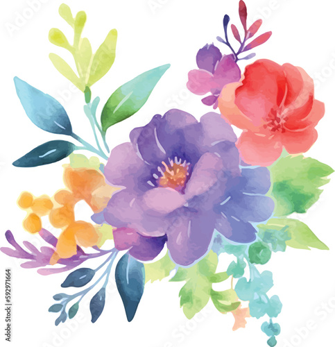 Beautiful romantic watercolor flower with roses. Bouquet decorated for flowers compositions, invitation letter, card design, decoration, banner