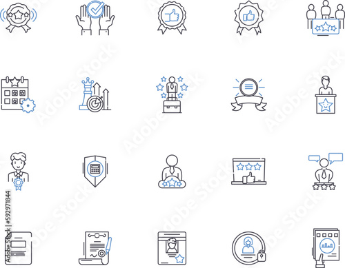 Awards outline icons collection. Awards, accolades, honors, prizes, recognitions, accolades, laurels vector and illustration concept set. rewards, distinctions, tributes linear signs