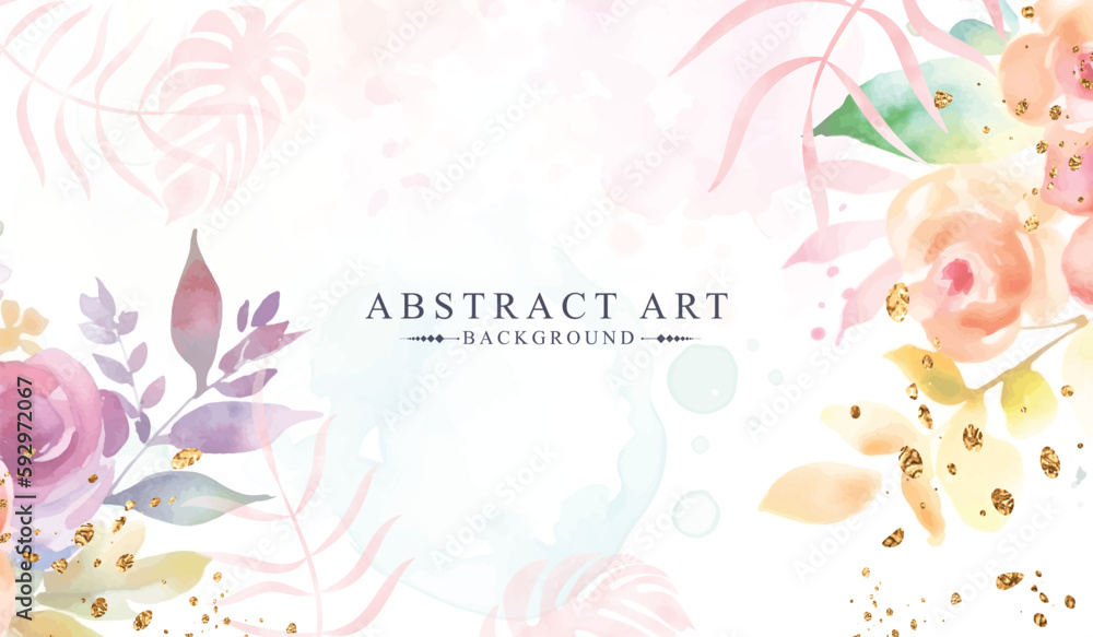 Abstract watercolor art background vector. Luxury cover design with text, golden texture and brush style. Vector background for banner, poster, wedding card, invitation card	