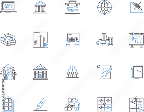 Engineering outline icons collection. Engineering, Design, Construct, Create, Develop, Assemble, Invent vector and illustration concept set. Analyze, Manufacture, Program linear signs