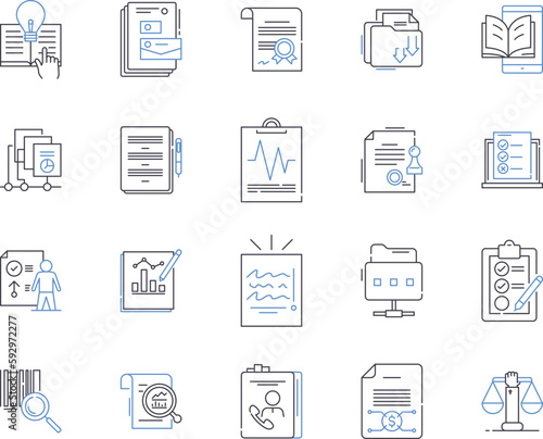 law agency outline icons collection. Law Firm, Lawyer, Practice, Attorney, Solicitors, Barristers, Chambers vector and illustration concept set. Counsel, Prosecution, Jurisprudence linear signs