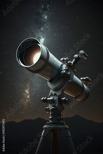 An image of a telescope pointing towards the stars on a clear night. photo