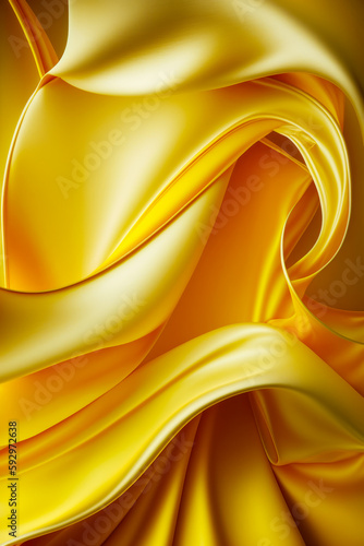 Close up of yellow fabric with very wavy design on it. Generative AI.