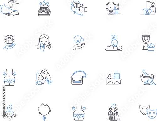 Beauty salon outline icons collection. Salon, Beauty, Hair, Nails, Facials, Makeup, Waxing vector and illustration concept set. Massage, Eyebrows, Barber linear signs