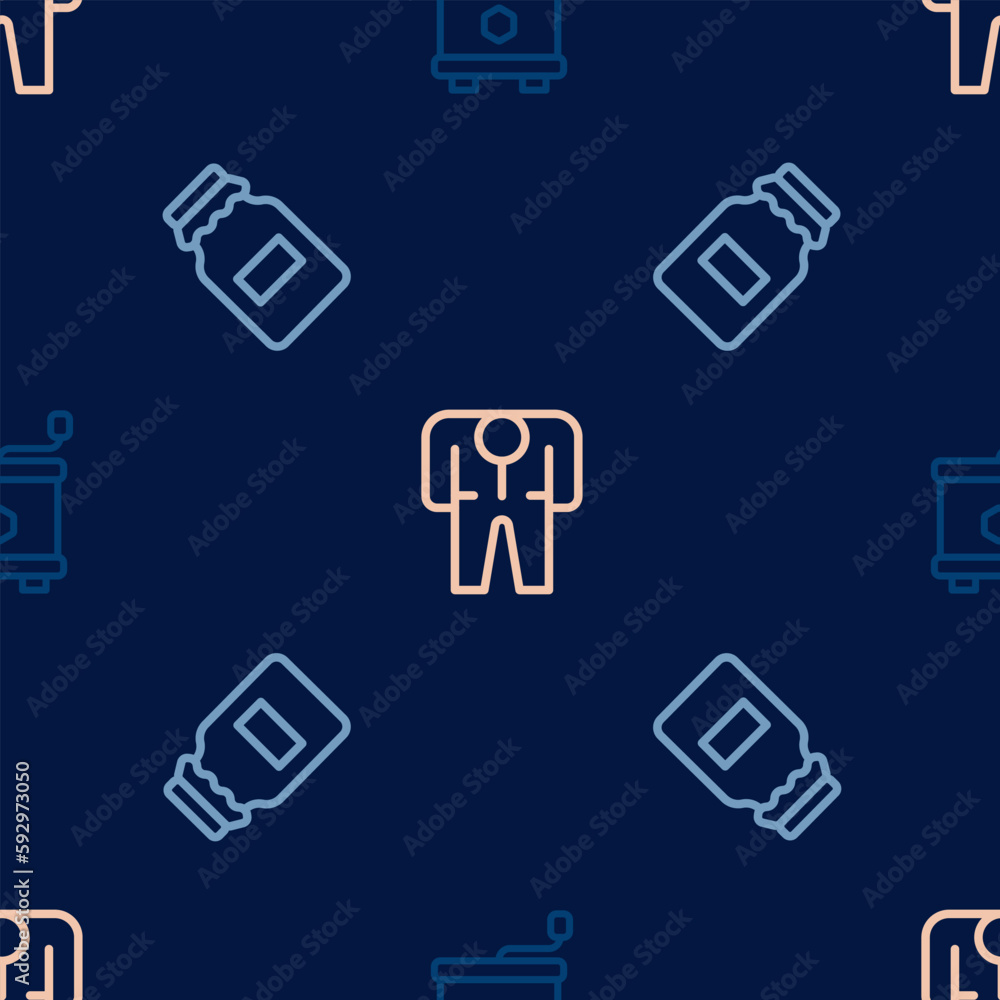 Set line Honey extractor, Jar of honey and Beekeeper costume on seamless pattern. Vector Set line Honey extractor, Jar of honey and Beekeeper costume on seamless pattern. Vector