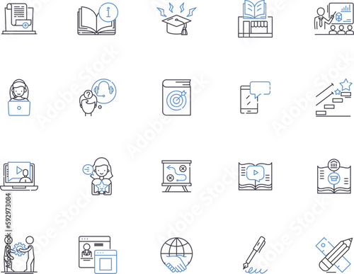 Learning business outline icons collection. business, learning, marketing, strategies, entrepreneurship, finance, sales vector and illustration concept set. management,investment,networking linear