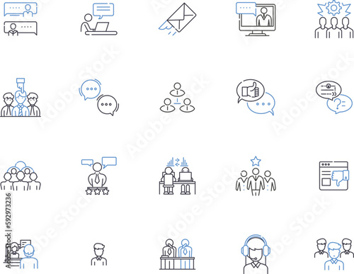 Clients outline icons collection. Customers, Consumers, Patrons, Buyers, Subscribers, Audience, Users vector and illustration concept set. Clients, Guests, Cliques linear signs