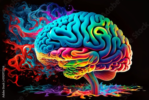 Brain Plasticity, Brainstorming method, Brain Colorfull Abstract, Generative AI