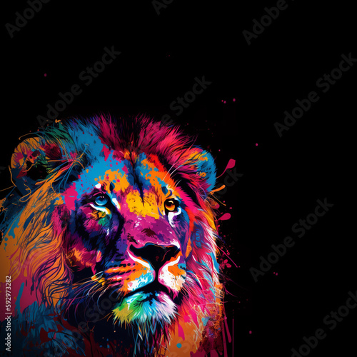 Colorful lion in pop art style. Lion head with place for your text