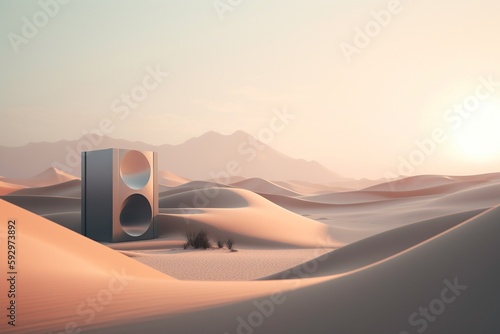 A minimalist landscape with a simple desert or dune, Generative AI
