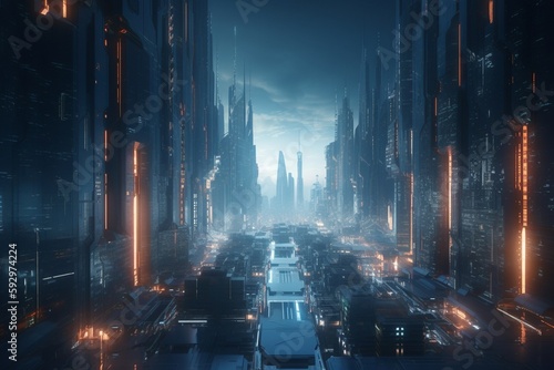 A futuristic cityscape with advanced education and learning systems, Generative AI