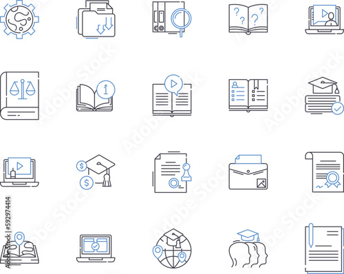 adult education outline icons collection. Adult, Education, Learning, Classes, Courses, Training, Program vector and illustration concept set. College, University, Literacy linear signs © michael broon
