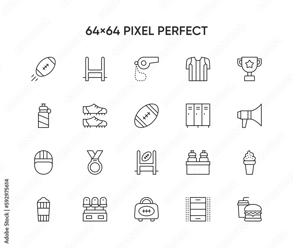Rugby sport and recreation icons set, vector and illustration
