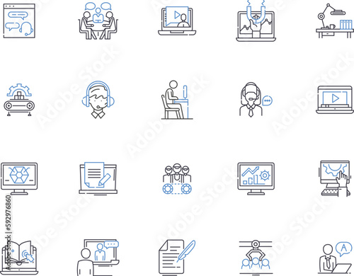 Working people outline icons collection. Labor, Employees, Staff, Personnel, Workforce, Professionals, Employed vector and illustration concept set. Executives, Operatives, Occupants linear signs