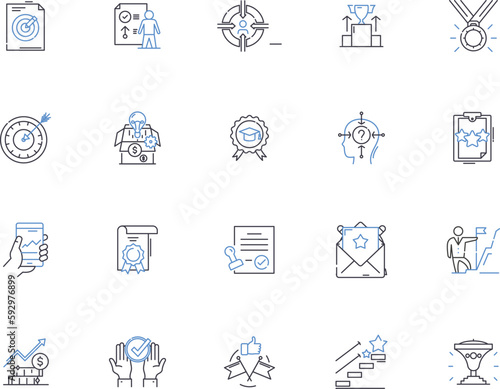 Goals outline icons collection. Aims, Objectives, Targets, Ambitions, Aspirations, Hopes, Intents vector and illustration concept set. Outcomes, Purposes, Endeavors linear signs