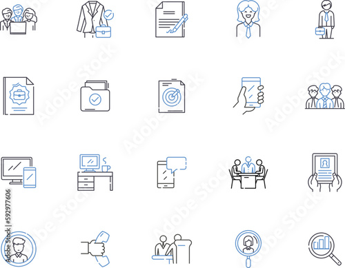 Hr manager outline icons collection. HR, Manager, Human, Resources, Personnel, Manage, Recruitment vector and illustration concept set. Training, Performance, Evaluation linear signs