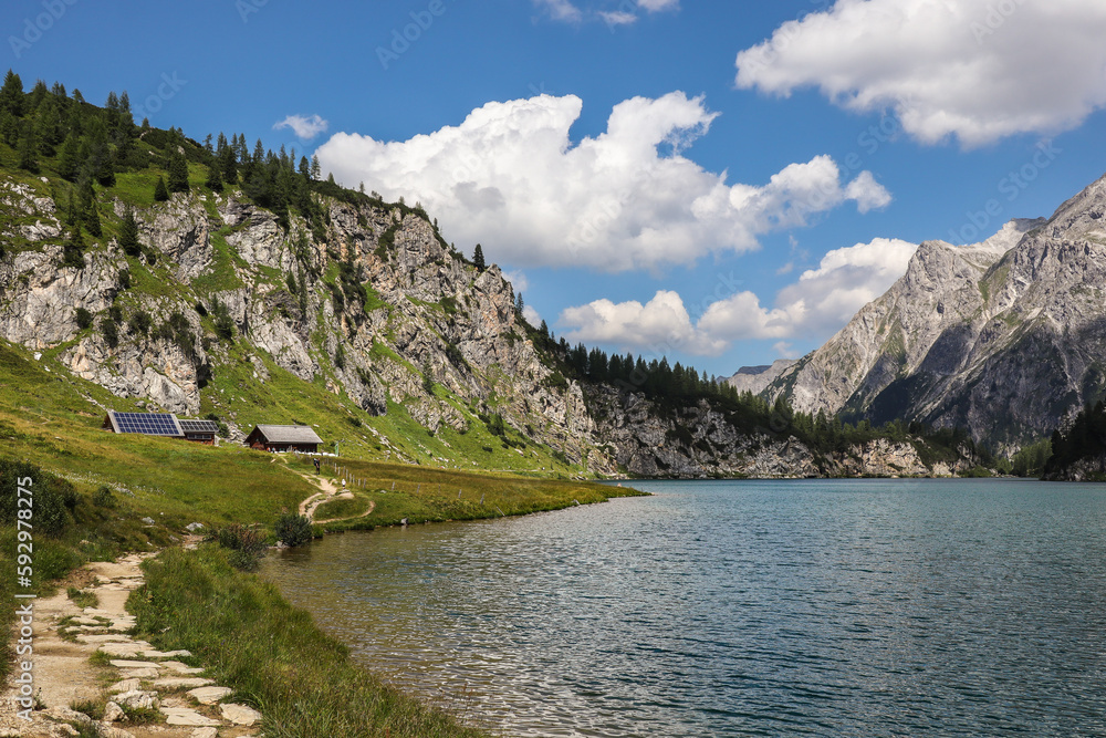 Beautiful Landscape of Alpine Lake with Rocky Mountains in Kleinarl. European Nature during Summer Day with Tappenkarsee. 