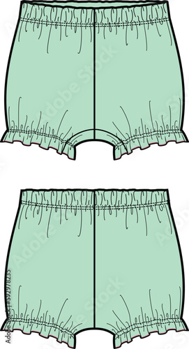 KIDS AND TEEN UNISEX BOTTOM WEAR SHORTS FRONT AND BACK VECTOR