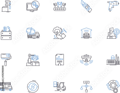 Builder outline icons collection. builder, constructor, architect, contractor, mason, carpenter, renovator vector and illustration concept set. fabricator, craftsman, designer linear signs