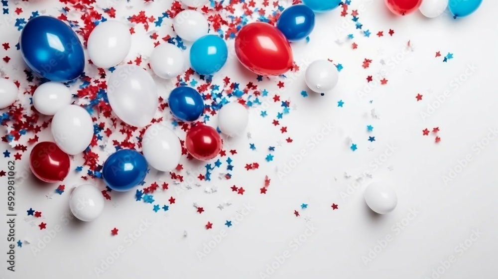 USA Independence Day concept. Top view photo of red white blue balloons. AI generative USA Independence Day concept. Top view photo of red white blue balloons. AI generative