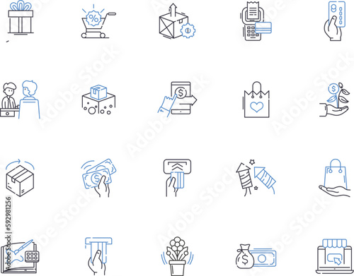 Shopping outline icons collection. Bargain, Buy, Store, Mall, Item, Outlet, Retail vector and illustration concept set. Purchase, Market, Search linear signs