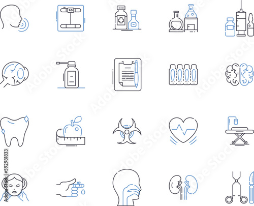 Therapy center outline icons collection. Therapy, Center, Mental, Counselling, Support, Clinic, Wellness vector and illustration concept set. Treatment, Rehabilitation, Services linear signs