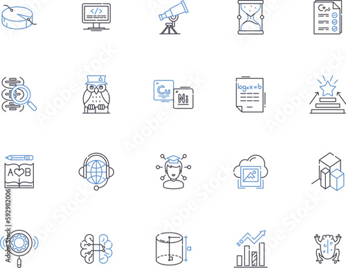 Laboratory outline icons collection. Lab, Test, Experiment, Research, Analysis, Chemicals, Beakers vector and illustration concept set. Equipment, Measurement, Microscope linear signs
