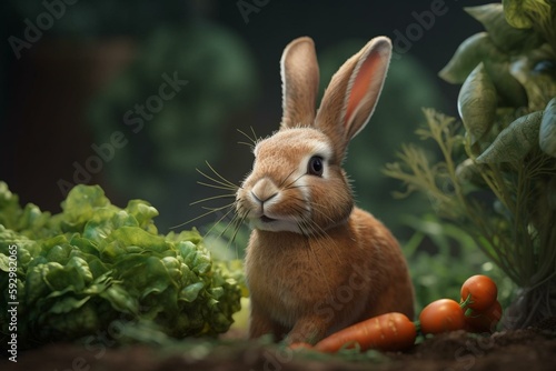 cute bunny with veggies. Generative AI © Nicolae