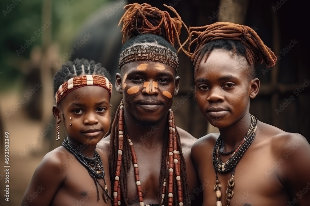 This beautiful black family represents an African tribe, showcasing the ...