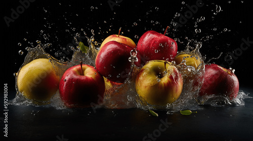 fresh apples in water splash. IA generativa