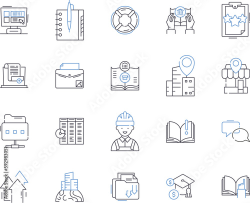 online learning outline icons collection. E-learning, virtual, tutorials, digital, courses, education, webinars vector and illustration concept set. instruction, asynchronous, content linear signs