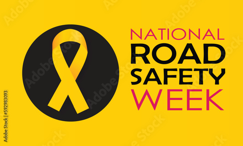 National Road Safety Week design. It features a yellow ribbon on a yellow background. Vector illustration