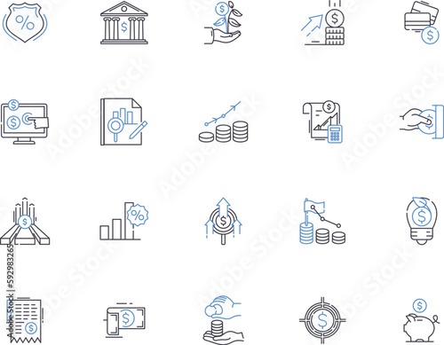 Investment outline icons collection. Investment, Fundraising, Stocks, Assets, Portfolio, Capital, Bonds vector and illustration concept set. Futures, Forex, Trading linear signs