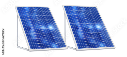 Solar panels (solar cell) in solar farm with sun lighting to create the clean electric power