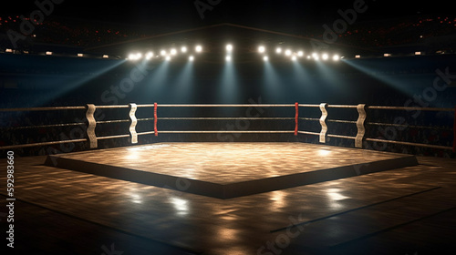 boxing ring with illumination by spotlights © bahadirbermekphoto