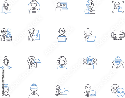 Avatars outline icons collection. Avatars, Digital, Virtual, Figures, Online, Identities, Bots vector and illustration concept set. Characters, Representations, Digitalized linear signs