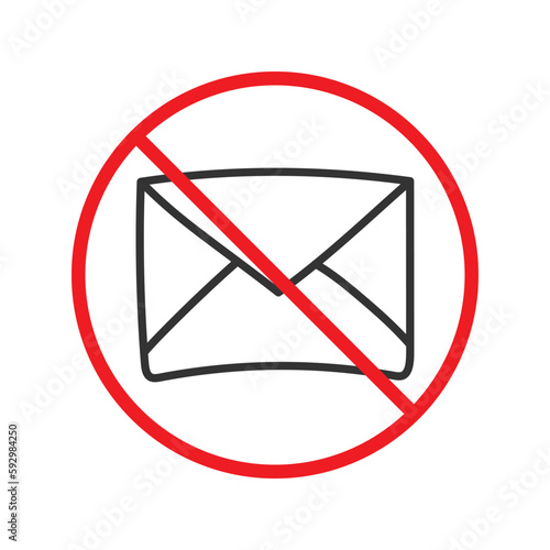 Forbidden mailing icon. Do not send message vector sign. Prohibited envelope vector icon. Warning, caution, attention, restriction. No spam icon.